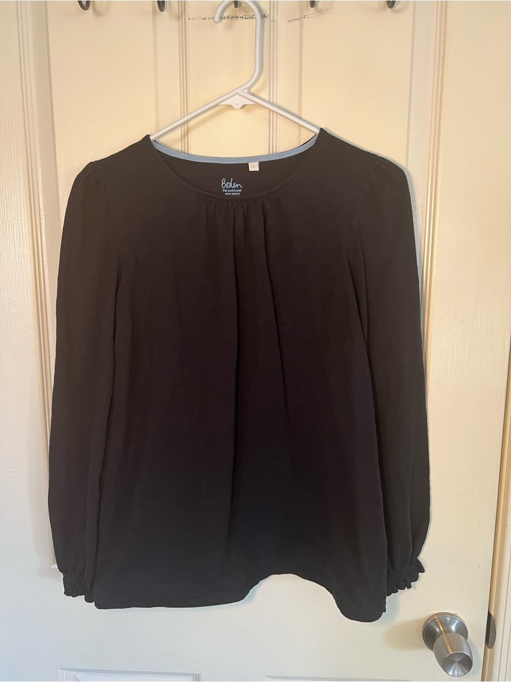 Boden Black 100% Cotton Long Sleeve Peasant Blouse Top Size Medium